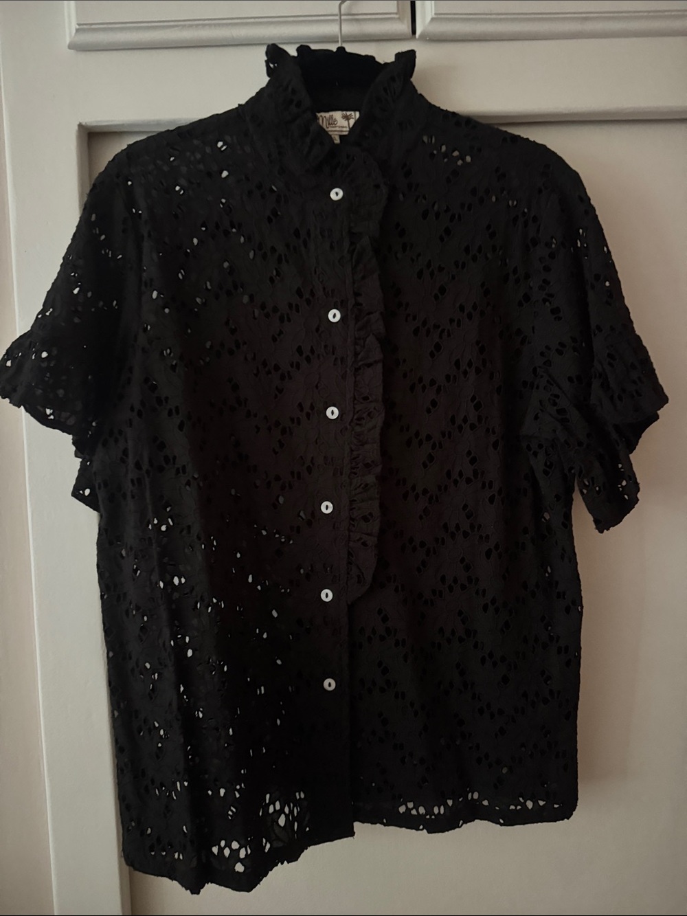 Mille Black Eyelet Button-Up Top